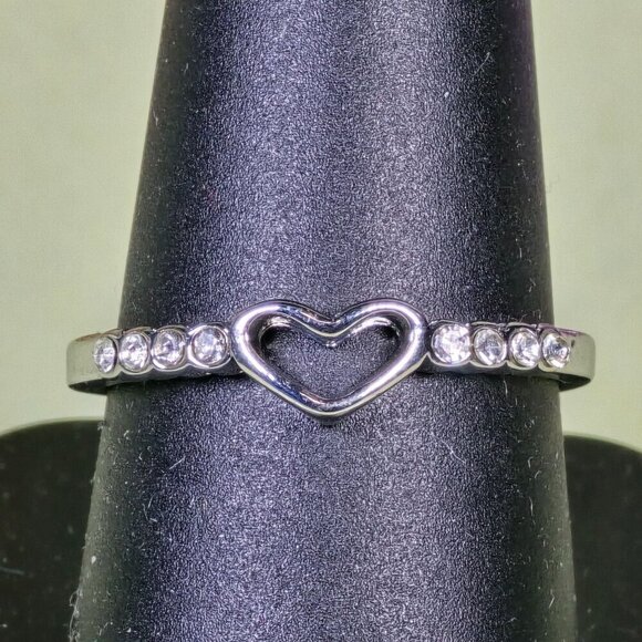 Open Heart Ring With Clear CZ Accent Stones Size 9.5 (NWOT) - Picture 2 of 6